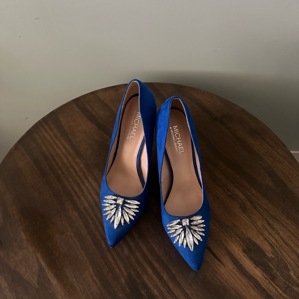 Cobalt Blue Pointed-Toe, Crystal Embellished Heels, Size 10 - Picture 10 of 10